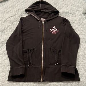 Ladies Black Hooded Jacket with Animal Print Fleur-de-Lis